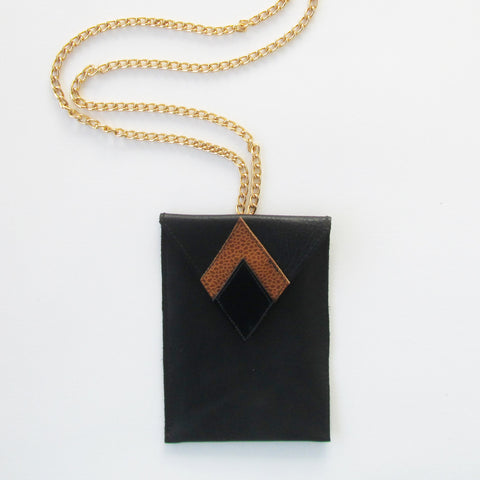 Black Leather Mobile Sleeve w. Neck Chain