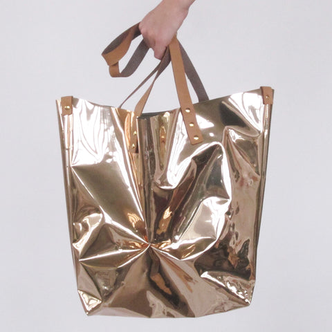 Golden Pleated Tote Bag