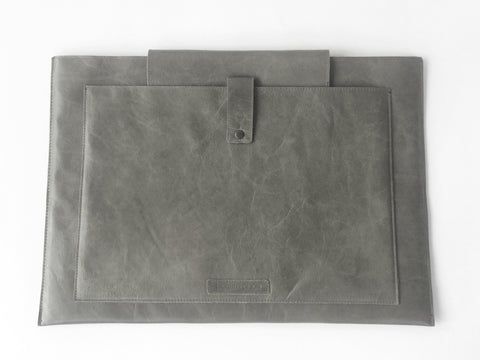 GREY LEATHER LAPTOP SLEEVE 15”